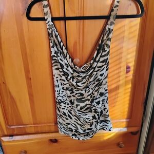 Source Unknown Taupe and Black Animal Print Cowl Neck Camisole